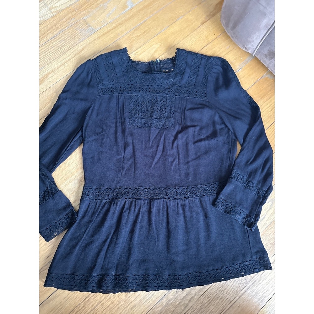 Point Sur Womens Black Lace Detail Long Sleeve Blouse Size 2